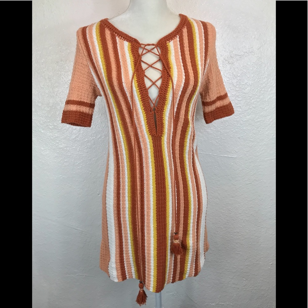 Free People Crochet Dress Hippie Boho Size XS 100%